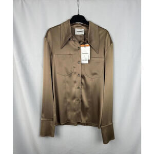Nanushka Tippi Slip Satin Long Sleeve Button-Up Shirt Size S